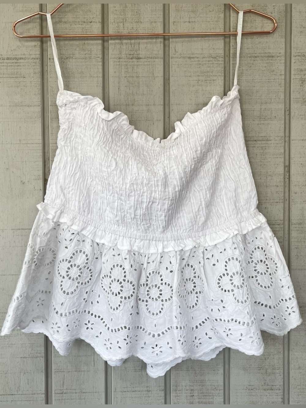 🤍 Sim & Sam White Eyelet Cotton Top Strapless Boho NWT XL Resortwear beachy